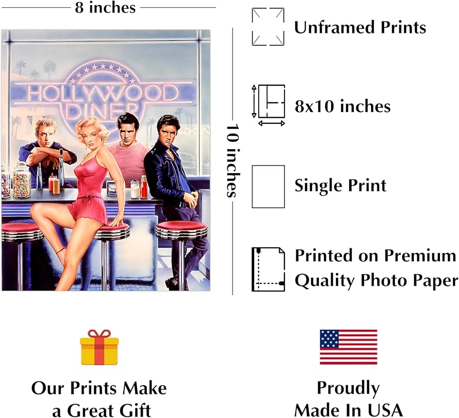 Amazon.com: Hollywood Diner Vintage Wall Art Print - 8x10 Unframed